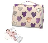 Reusable Changing Table mat with Tissue Pocket Hearts Violet Plaid Valentines Waterproof Pads for Baby Lightweight & Foldable Changing cambiadores de pa?ales para Bebes