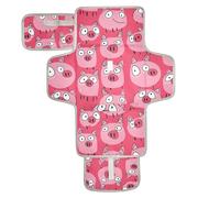 Reusable Changing Table mat with Tissue Pocket Portable Diaper Changing pad Infant Travel Station Kit Cartoon Cute Pig Face Pink