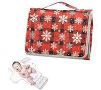 Reusable Changing Table mat with Tissue Pocket Red Buffalo Plaid Christmas Winter Snowflakes Portable Diaper Changing pad with Built-in Pillow cambiadores de pa?ales para Bebes