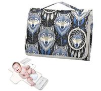 Reusable Changing Table mat with Tissue Pocket Wolf Dreamcatcher Native American Indian Portable Changing pad for Baby Lightweight & Foldable Changing Station cambiadores de pa?ales para Bebes