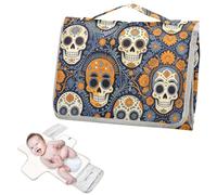 Reusable Changing Table pad with Tissue Pocket Day of Dead Orange Sugar Skulls Travel Changing pad for Baby Infant Travel Station Kit cambiador de pa?ales para Bebes