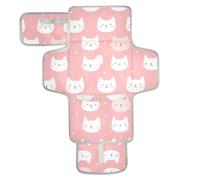 Reusable Changing Table pad with Tissue Pocket Diaper Changing pad Travel with Built-in Pillow Cats Face Baby Blush
