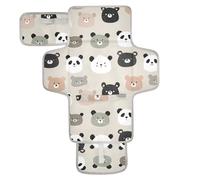 Reusable Changing Table Pads with Tissue Pocket Diaper Changing pad Portable with Built-in Pillow Cartoon Cute Panda Beige