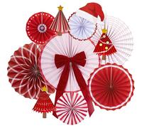 Reusable Christmas Decorations Ceiling Christmas Paper Decorations Red Hanging Paper Fans Bow Christmas Tree with Star Tree Topper for Xmas Holiday Wall Decor Winter New Year Party Supplies