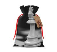 Reusable Classic Chess Game Burlap Drawstring Xmas Present Bags, Rustic Gift Wrap Bags For Holiday Party And Xmas Presents