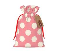 Reusable Classic Polka Dot Burlap Drawstring Xmas Present Bags, Rustic Gift Wrap Bags For Holiday Party And Xmas Presents