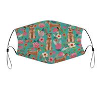 Reusable Cloth Face Mask,Irish Terrier Floral Dog Turquoise Adult Washable Face Cover With Adjustable Earloops Nose Wire