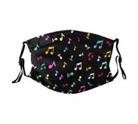 Reusable Cloth Face Mask,Music Notes On Black Adult Washable Face Cover With Adjustable Earloops Nose Wire