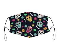 Reusable Cloth Face Mask With Adjustable Ear Loops,Sugar Skulls And Flowers Washable Breathable Dust Mask for Men & Women