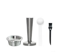 Reusable Coffee Capsule for A Modo Mio Jolie, Sustainable Filter with Fine Mesh for Intense Aroma, Includes Spoon and Brush, Dishwasher Safe, Silver (Set)