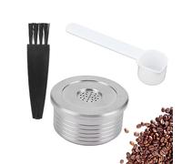 Reusable Coffee Capsule Pod with Spoon Brush Multifunctional Stainless Steel Refillable Capsule for Delta Q NDIQ7323 Coffee Maker Machine