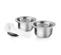 Reusable Coffee Capsules for Gusto - Stainless Steel Refillable for pods with Silicone Lid, Spoon & Brush - Eco Friendly Filter Cup Set for Mini Me, Esperta, for piccolo Machines(2Capsule+Spoon&Brush)