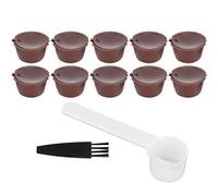 Reusable Coffee Capsules for, Refillable Coffee Filter Pod Kit with Spoon and Brush, Food - Grade Material Compatible with Machines (10 Cups + 1 Spoon + 1 Brush)