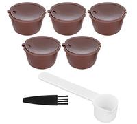 Reusable Coffee Capsules Refillable Filter Kit for Machines, Food - Grade Stainless Steel Coffee Pod with Spoon and Brush for Home and Office Use (5 Cups + 1 Spoon + 1 Brush)