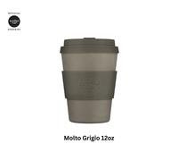Ecoffee Cup 12oz 350ml Reusable Eco-Friendly 100% Plant Based Coffee Cup with Silicone Lid & Sleeve - Melamine Free & Biodegradable Dishwasher/Microwave Safe Travel Mug, Molto Grigio