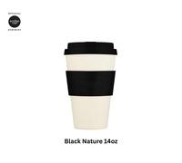Ecoffee Cup 14oz 400ml Reusable Eco-Friendly 100% Plant Based Coffee Cup with Silicone Lid & Sleeve - Melamine Free & Biodegradable Dishwasher/Microwave Safe Travel Mug, Black Nature