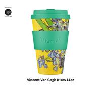 Ecoffee Cup 14oz 400ml Van Gogh Collection Reusable Eco-Friendly 100% Plant Based Coffee Cup with Silicone Lid & Sleeve - Melamine Free & Biodegradable Dishwasher/Microwave Safe Travel Mug, Irises