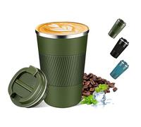 Reusable Coffee Cup Travel Mug, 380ml Insulated Coffee Cup with Leakproof Lid, Double Walled Stainless Steel Thermal Coffee Mug for Hot Cold Drinks, Portable Travel Mug for Car Outdoor Office (Green)