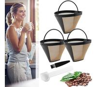 Reusable Coffee Filter Baskets 3PC, Cone Coffee Maker Filter Replacement Compatible with Ninja Coffee Machine, 8-12 Cup Coffee Filters with Brush and Spoon for Cuisinart Coffee Maker Filter and Brewer