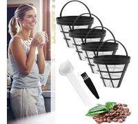 Reusable Coffee Filter Baskets, 4Pcs Cone Coffee Maker Filters #4 Replacement Coffee Filters 8-12 Cup with Spoon and Brush, Compatible with Ninja CFP301 CFP201 Coffee Machine Accessories