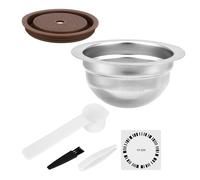 Reusable Coffee Pod, Stainless Steel Refillable Coffee Pod for Nespresso Vertuo Plus Next POP GCA1 & ENV135 Series with 4 Barcode Stickers Silicone Lid Spoon Brush & Tweezers (230ml)