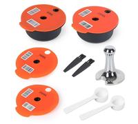 Reusable Coffee Pods for Ta*ssimo with Tamper Stainless Steel Coffee Pads Refillable Coffee Capsules with 4 Yellow Lids 60/180/200/220 Ml Compatible with Ta*ssimo Machine