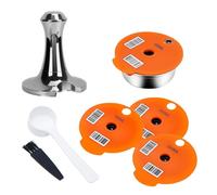 Reusable Coffee Pods for Tassimo, Stainless Steel Coffee Capsules with Coffee Tamper & 4 Silicone Lids (220mL/200mL/180mL/60mL), Refillable Coffee Capsules Compatible with Most Tassimo Coffee Machines