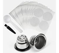 Reusable Coffee Pods Refillable Espresso Capsules Stainless Steel Cups Filter Compatible for Nespresso Original Line Machines with Aluminum Foil Seals Stickers Lids (2 Pods+100 Lids)