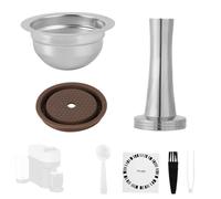 Reusable Coffee Pods Set, Stainless Steel Refillable Coffee Capsules with Tamper Silicone Lid Spoon Tweezers Barcode Stickers Brush Part Accessories Replacement for Nespresso Vertuo Delonghi Machine