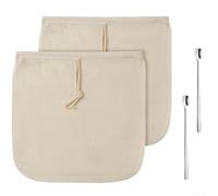 Reusable Cold Brew Bags for Toddy System, 12.8 in Square Organic Cotton Filter for Drawstring Closure, Includes 2 Pcs + 2 Stainless Steel Spoons