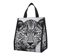 Reusable Collapsible Insulated Lunch Bag 9L Foldable Thermal Black White Leopard Animal Cooler Bag with Aluminum Foil Liner Washable Leakproof & Lightweight Lunch Tote for Work Picnic Beach Gym