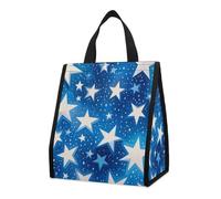 Reusable Collapsible Insulated Lunch Bag 9L Foldable Thermal Blue Shining Stars Pattern Cooler Bag with Aluminum Foil Liner Washable Leakproof & Lightweight Lunch Tote for Work Picnic Beach Gym