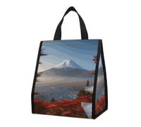 Reusable Collapsible Insulated Lunch Bag 9L Foldable Thermal Japan Mount Fuji Landscape Cooler Bag with Aluminum Foil Liner Washable Leakproof & Lightweight Lunch Tote for Work Picnic Beach Gym