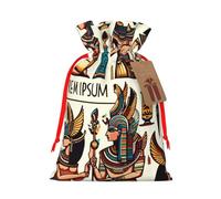 Reusable Colorful-Egyptian-Gods Burlap Drawstring Xmas Present Bags, Rustic Gift Wrap Bags For Holiday Party And Xmas Presents