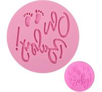 Reusable Cookie Stamp Biscuit Oh Baby, 3D Fondant Stamp for Baby Shower Embosser Cupcake, for Baking Cakes & Cookies, Kids Theme Decoration (Pink)