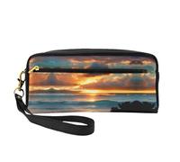 Reusable Cosmetic Makeup Bag â€“ Beach Maui Hawaii Sunset Sea Waves Clouds Print Leather Small Makeup Bag for Travel, Toiletry Organizer with Zipper, Black, One Size