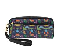 Reusable Cosmetic Makeup Bag – Dinosaur Palm Leaf Print Leather Small Makeup Bag for Travel, Toiletry Organizer with Zipper, Black, One Size