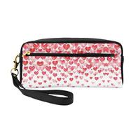 Reusable Cosmetic Makeup Bag – Falling Red Hearts Print Leather Small Makeup Bag for Travel, Toiletry Organizer with Zipper, Black, One Size