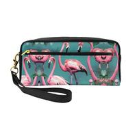 Reusable Cosmetic Makeup Bag â€“ Flamingo Flowers Print Leather Small Makeup Bag for Travel, Toiletry Organizer with Zipper, Black, One Size