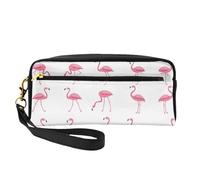 Reusable Cosmetic Makeup Bag â€“ Flamingos on white Print Leather Small Makeup Bag for Travel, Toiletry Organizer with Zipper, Black, One Size