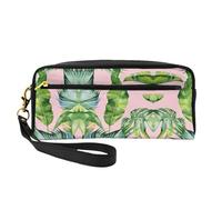 Reusable Cosmetic Makeup Bag â€“ Fresh banana leaves Print Leather Small Makeup Bag for Travel, Toiletry Organizer with Zipper, Black, One Size