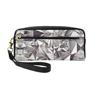 Reusable Cosmetic Makeup Bag – Glitter Abstract Diamond Crystal Pattern Print Leather Small Makeup Bag for Travel, Toiletry Organizer with Zipper, Black, One Size