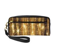 Reusable Cosmetic Makeup Bag – Gold Sequin Sparkle Print Leather Small Makeup Bag for Travel, Toiletry Organizer with Zipper, Black, One Size