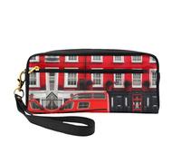Reusable Cosmetic Makeup Bag â€“ London Street Print Leather Small Makeup Bag for Travel, Toiletry Organizer with Zipper, Black, One Size