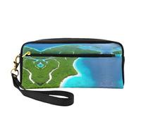 Reusable Cosmetic Makeup Bag – Travel Toiletry Organizer, an Island in The Ocean Full-Print Leather Small Pouch for Women