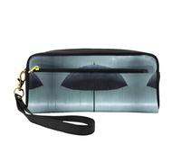 Reusable Cosmetic Makeup Bag â€“ Travel Toiletry Organizer, Black Umbrella in The rain Full-Print Leather Small Pouch for Women