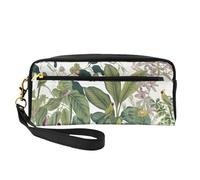 Reusable Cosmetic Makeup Bag â€“ Travel Toiletry Organizer, Full Design Tropical Flower Leaf Parrot Print Leather Pouch for Women, Black, One Size