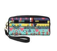 Reusable Cosmetic Makeup Bag â€“ Travel Toiletry Organizer, Geometric Patterns Full-Print Leather Small Pouch for Women