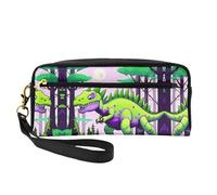 Reusable Cosmetic Makeup Bag â€“ Travel Toiletry Organizer, Green Dinosaur Full-Print Leather Small Pouch for Women
