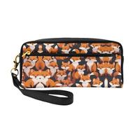 Reusable Cosmetic Makeup Bag â€“ Travel Toiletry Organizer, Lots of Cartoon Little Foxes Full-Print Leather Small Pouch for Women
